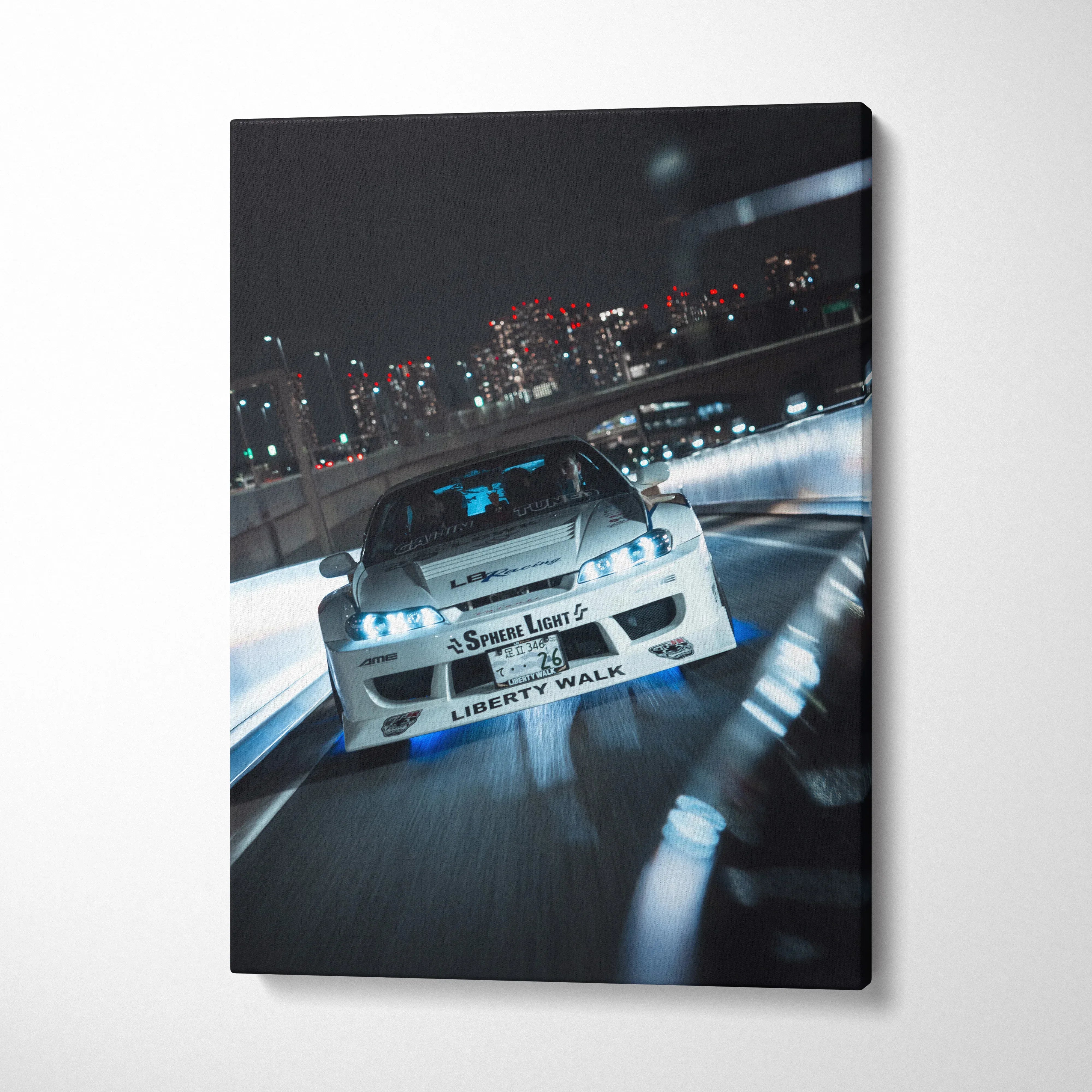 Nissan S15 Silvia racing scene high-resolution vertical canvas art wall decor.