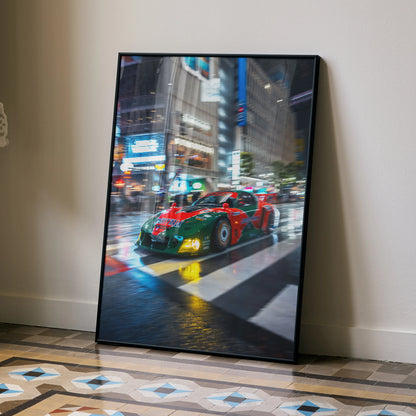 Mazda FD RX7 high resolution poster featuring red and black car in urban night scene wall art.