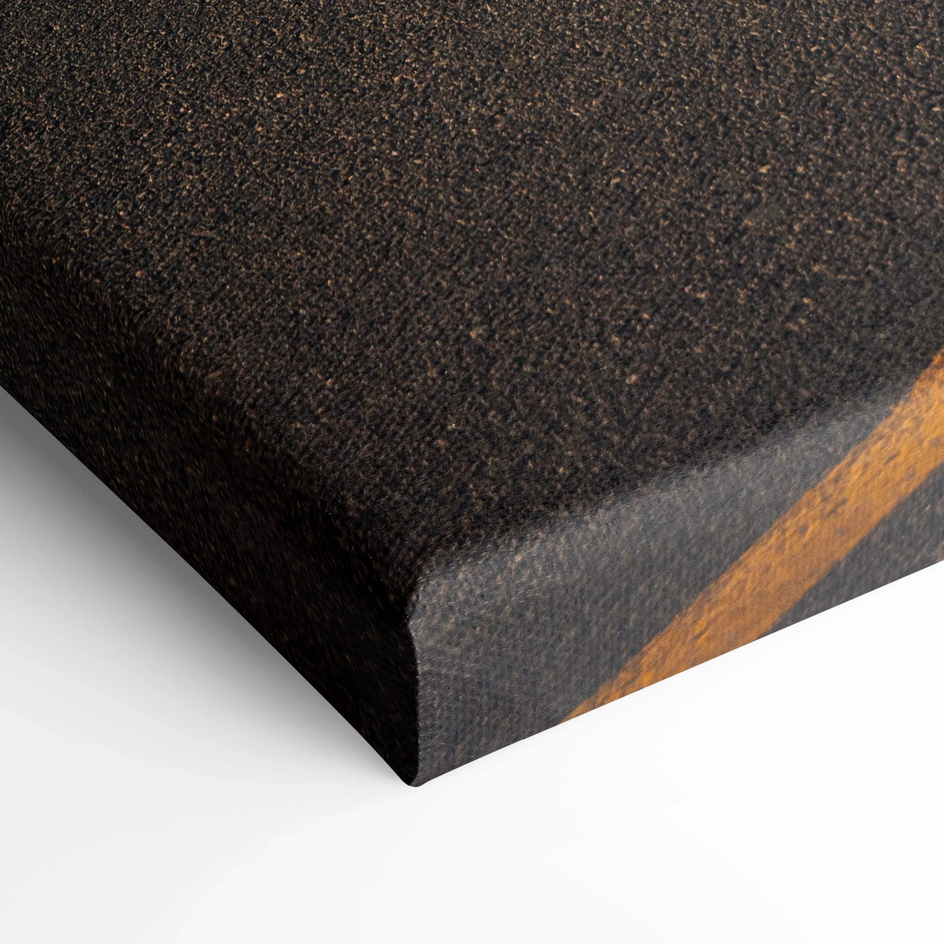 Close-up of black textured canvas corner with subtle orange detail, vertical wall art canvas print.