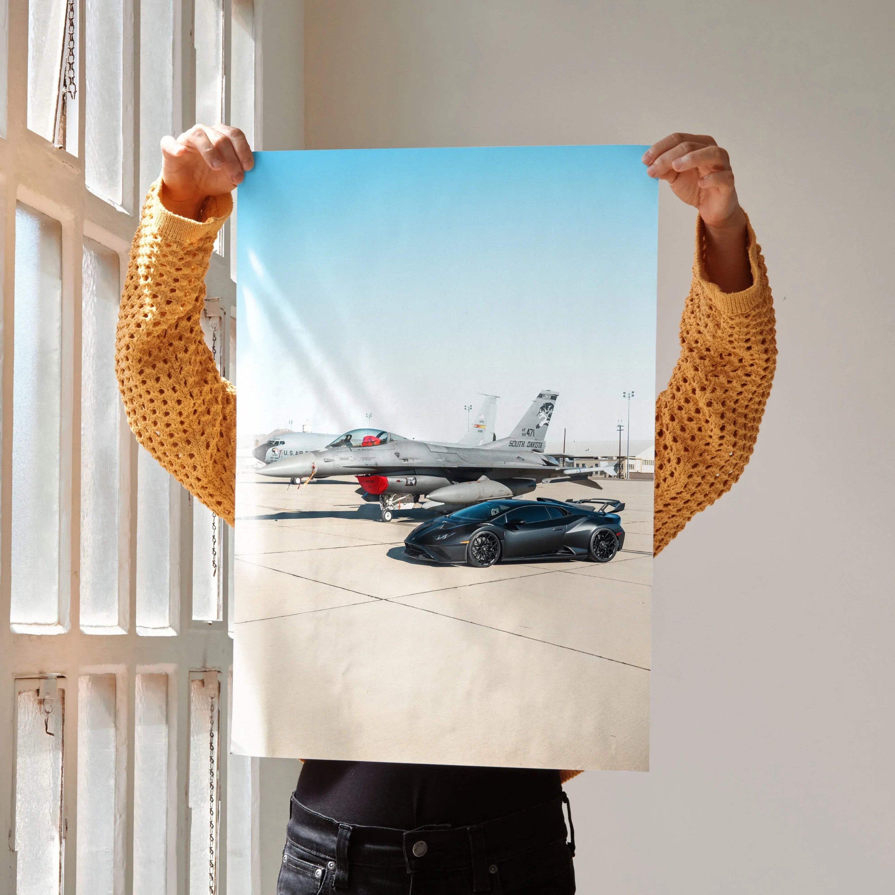 Lamborghini Huracan STO parked on runway in high-resolution automotive poster wall art.
