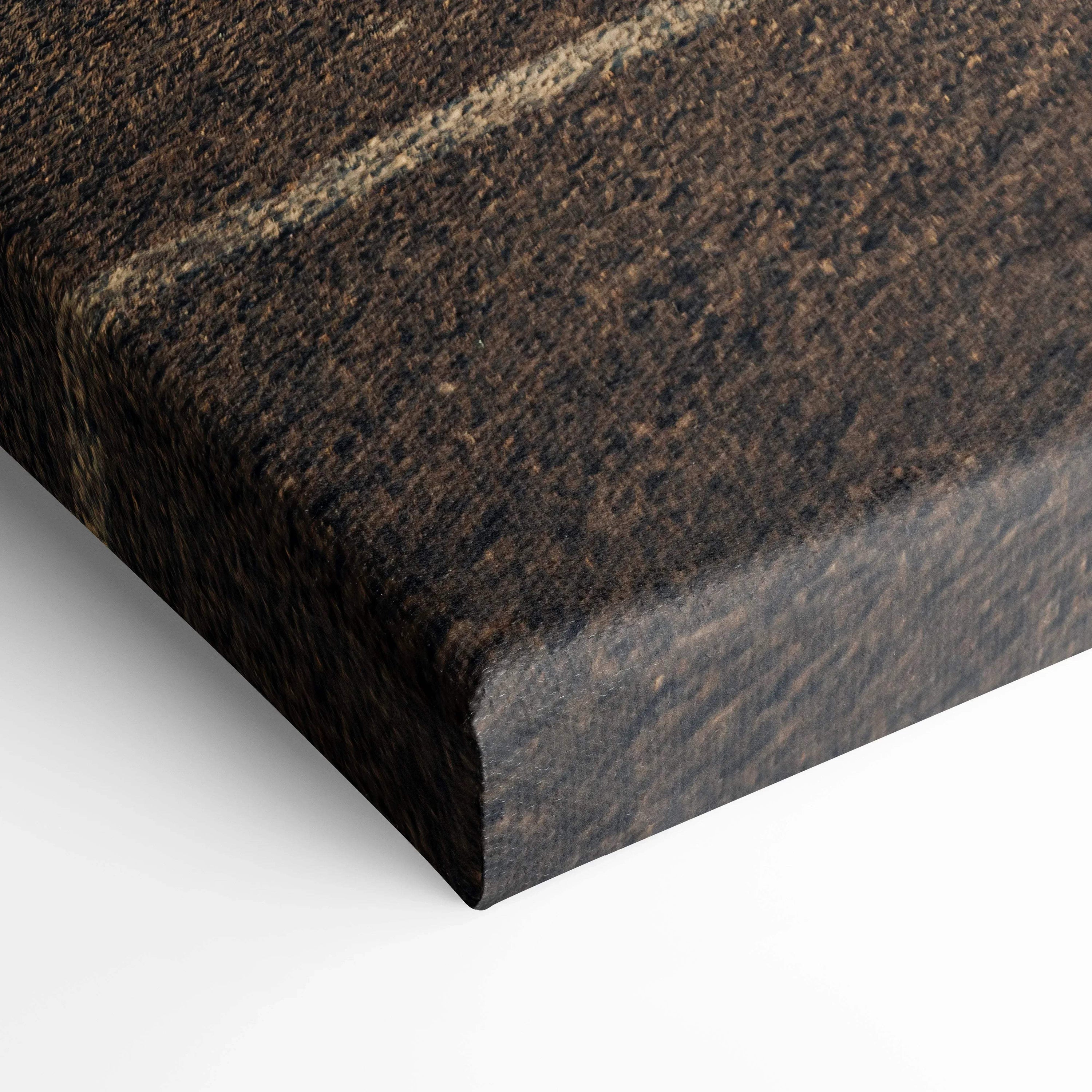 Close-up of high-resolution textured canvas art with rich brown tones and fine detail, museum-quality wall art.