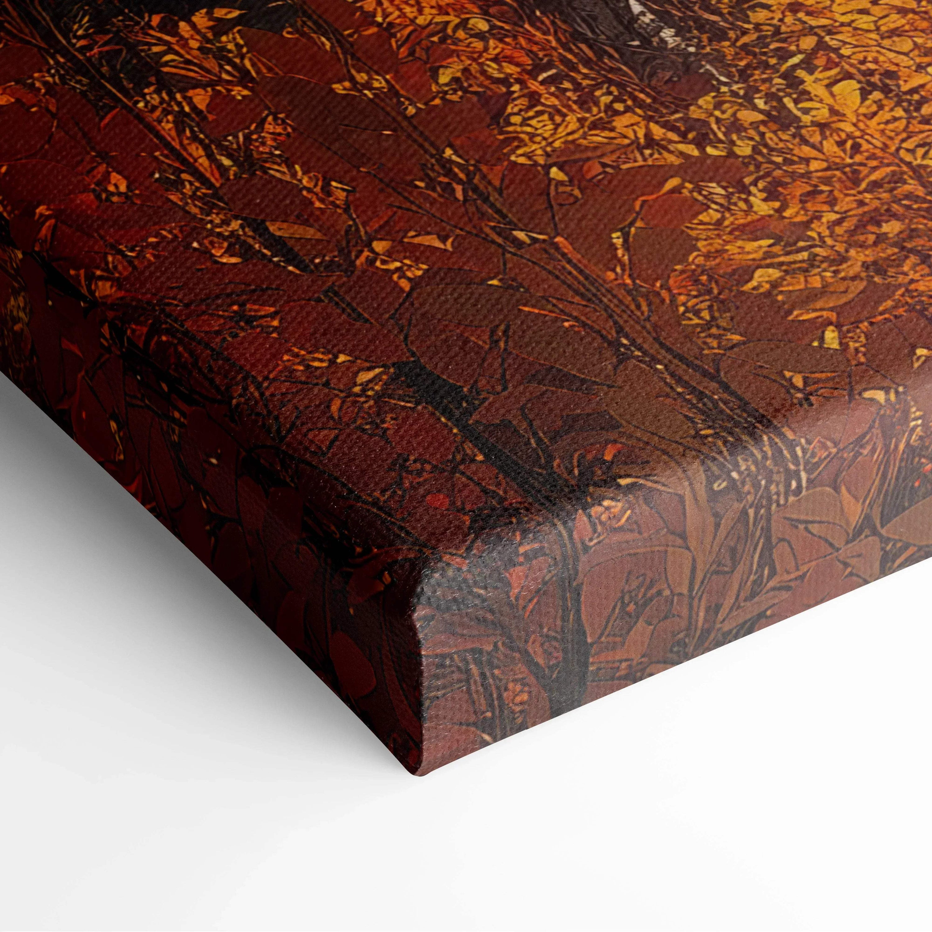 Canvas art wall print featuring detailed autumn mountain landscape with golden fall foliage.