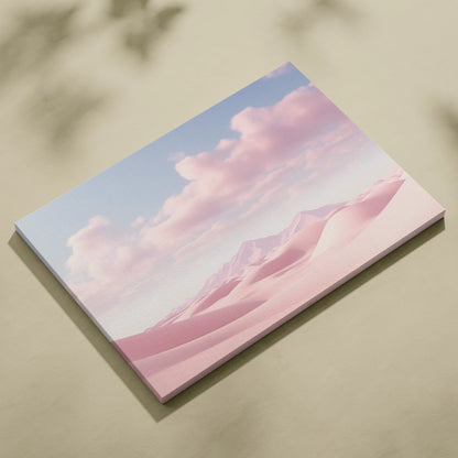 Minimalist pink desert dunes with soft pink clouds canvas wall art decor print.