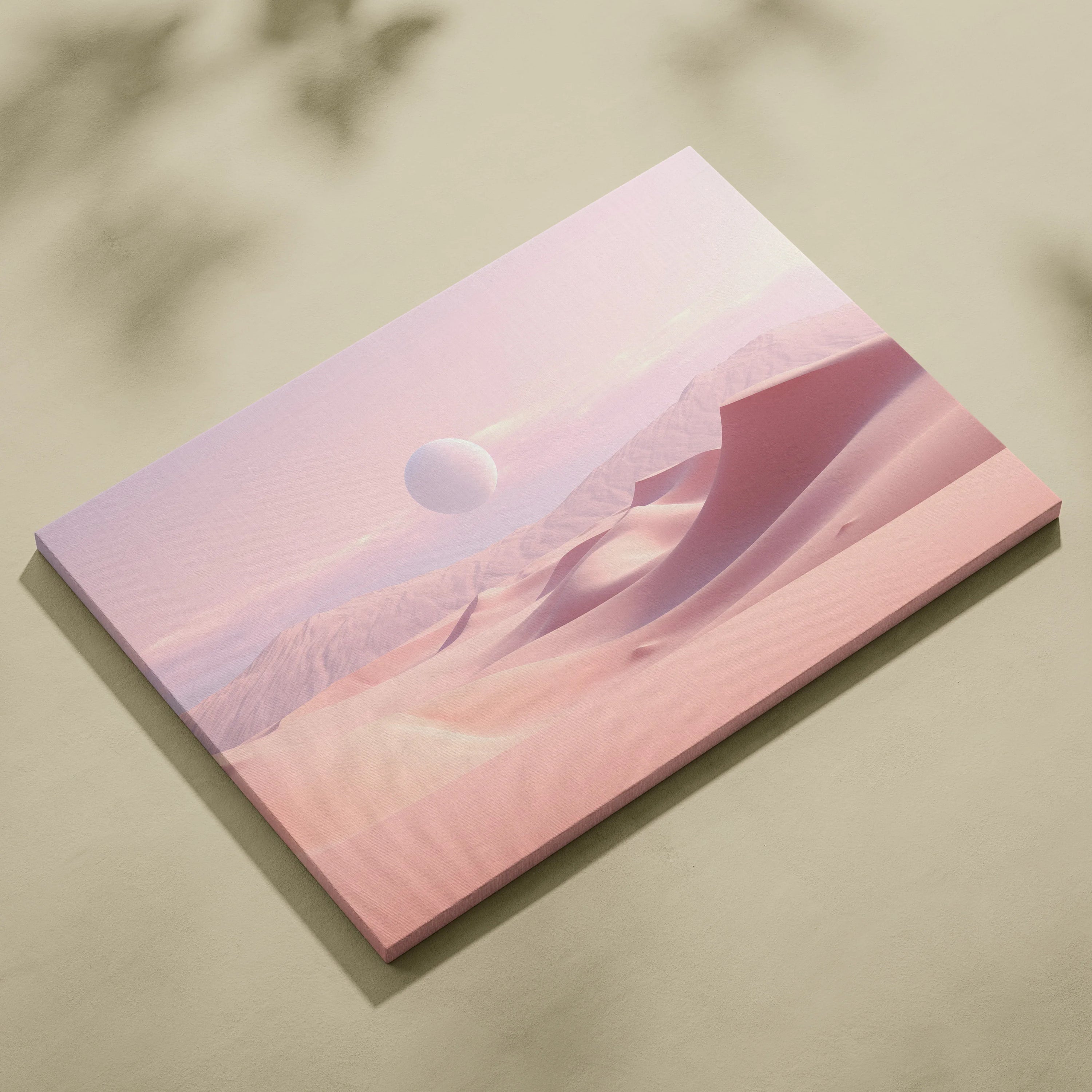 Minimalist pink desert dunes canvas wall art with soft gradients and abstract sun decor.