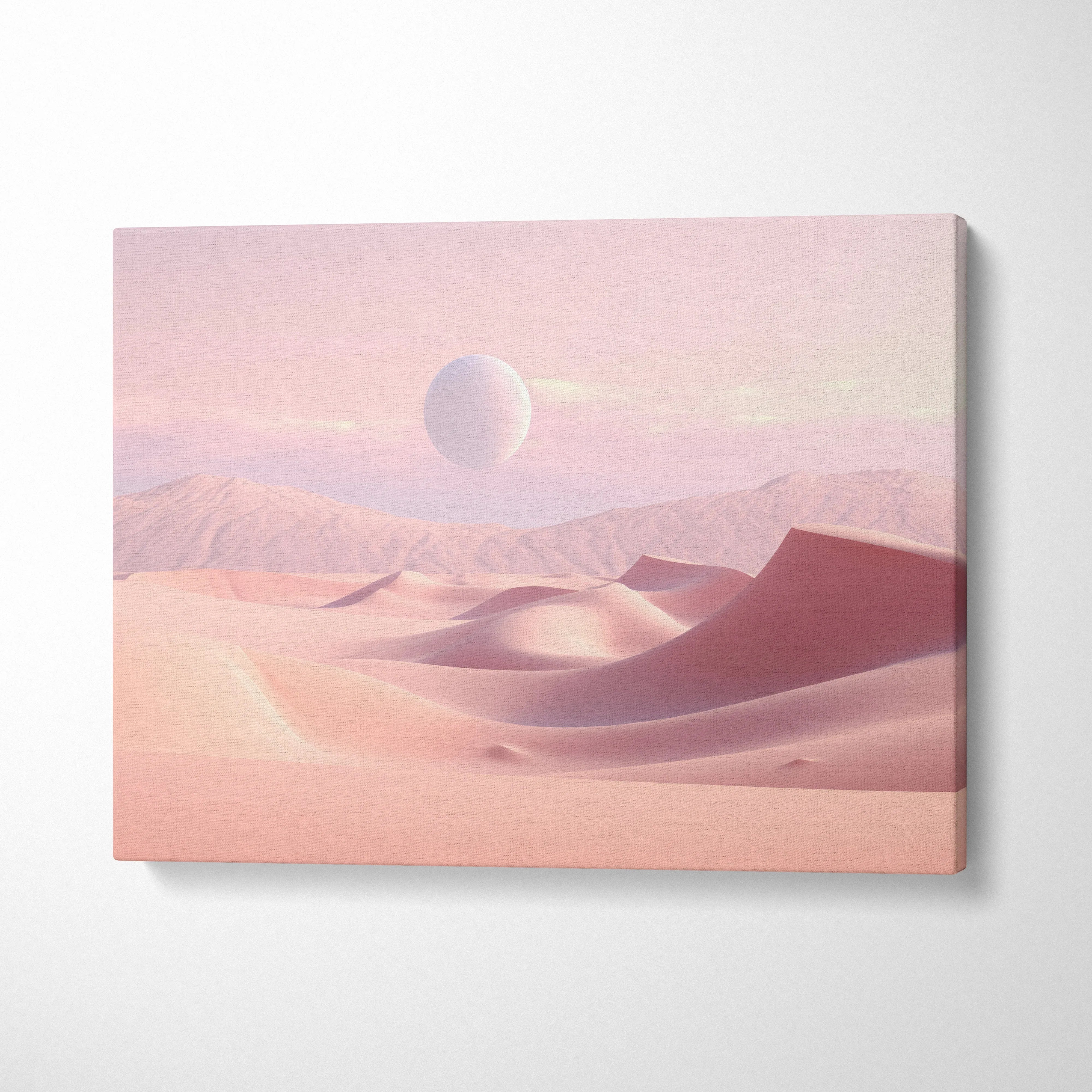 Minimalist pink desert dunes canvas wall art with soft pastel tones and smooth sand textures.