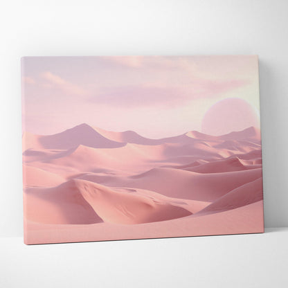Minimalist digital art canvas print of pink desert dunes with soft pastel sky wall art decor.