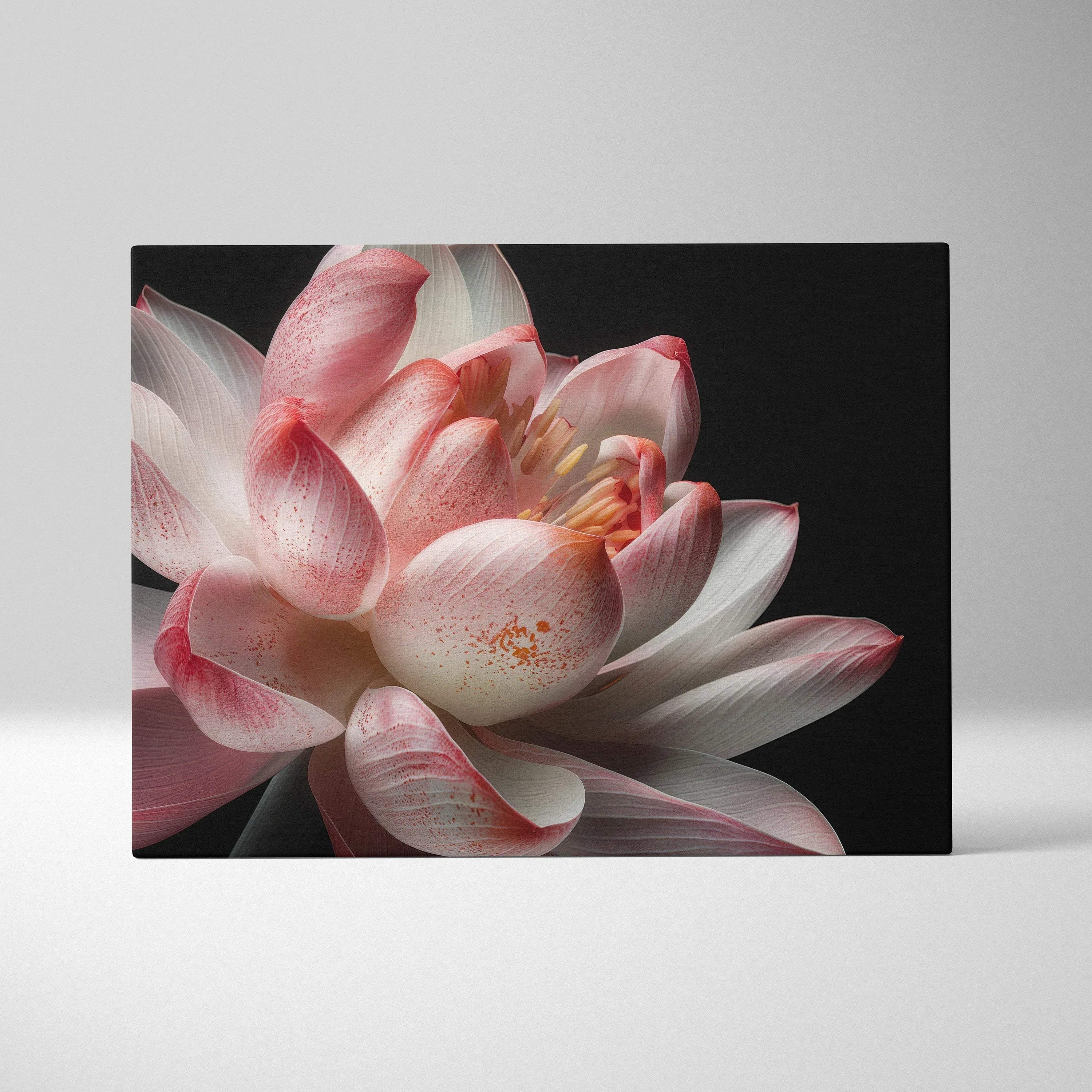 Pink and white cherry blossom flower close-up on rectangular canvas wall art.