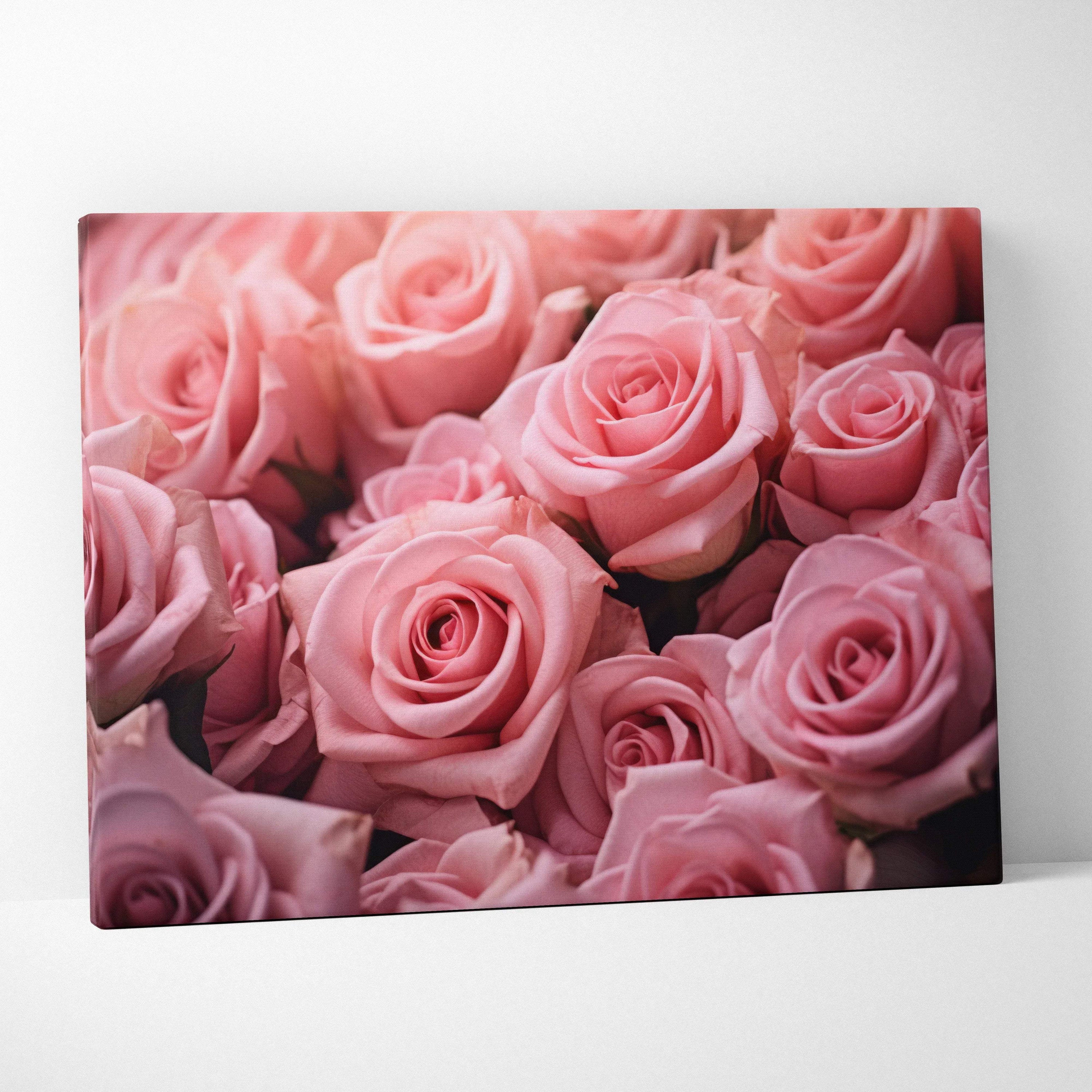Pink rose close-up floral canvas wall art print for home decor.