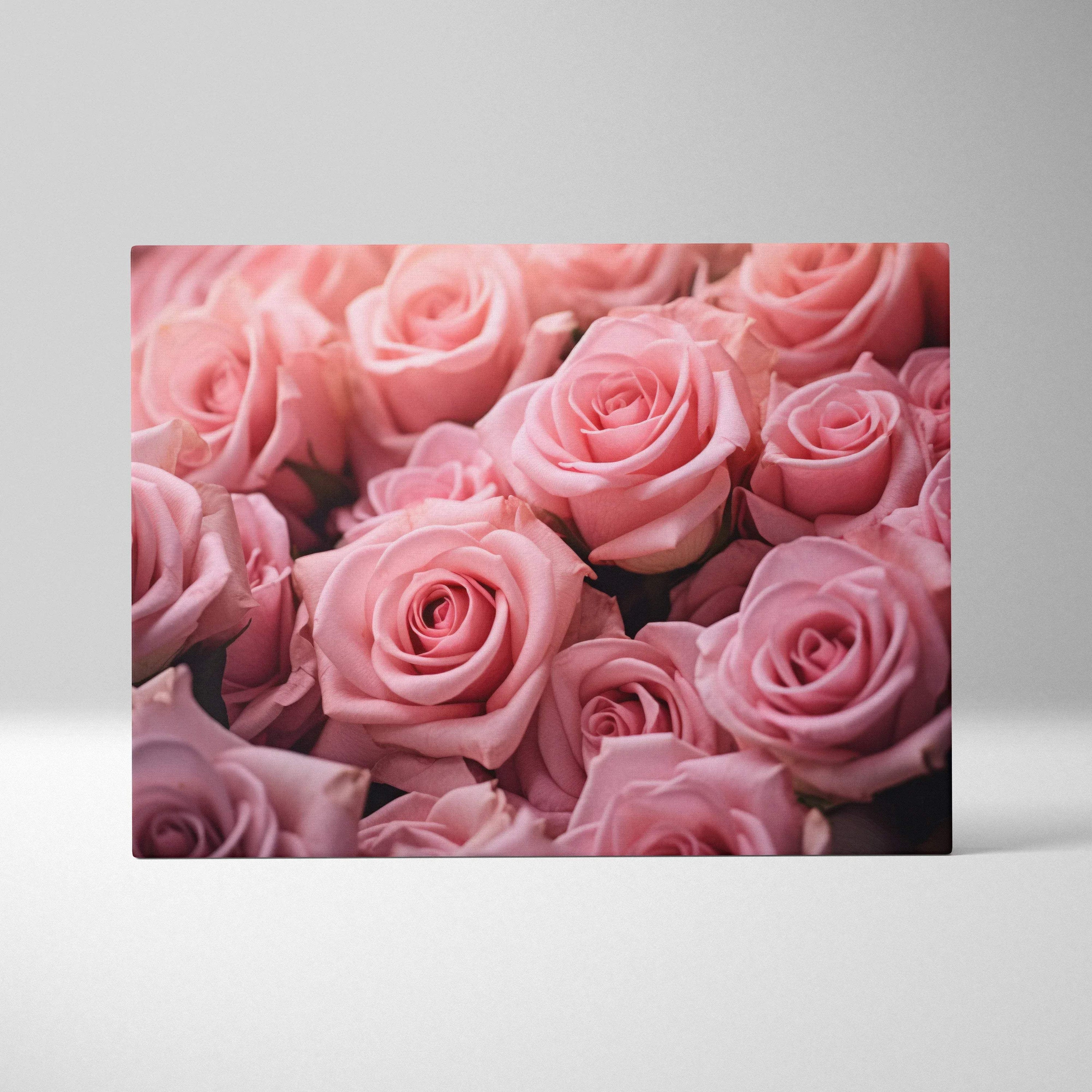 Pink rose bouquet printed on a high-resolution canvas wall art with rich detail and soft texture.