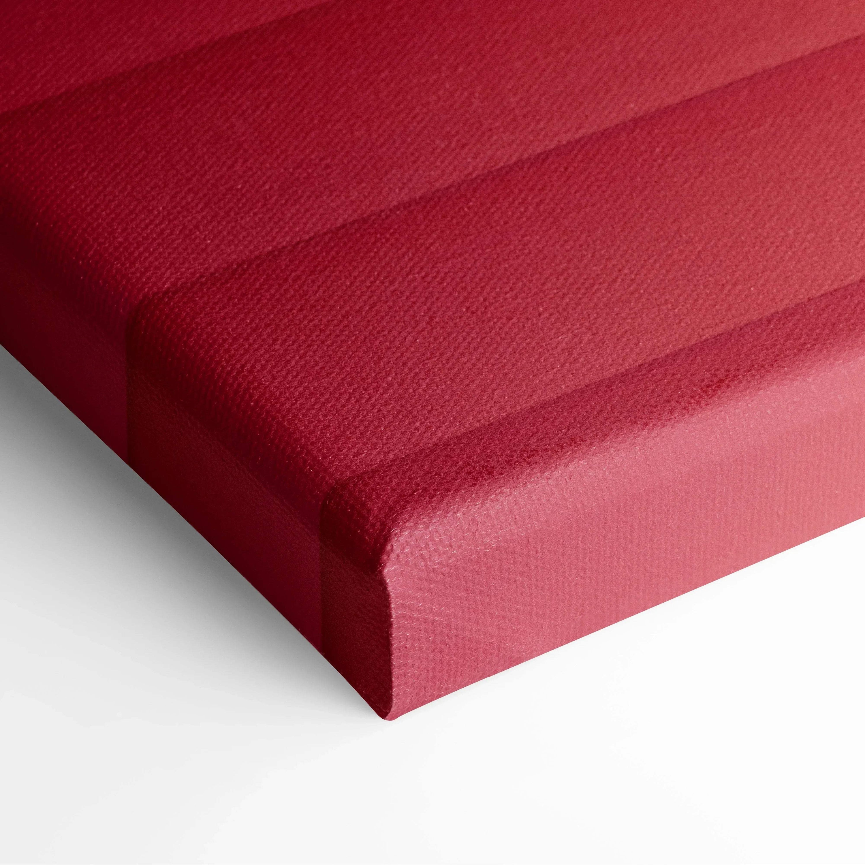 Red textured canvas art with a modern abstract design, stretched edge visible for wall art display.