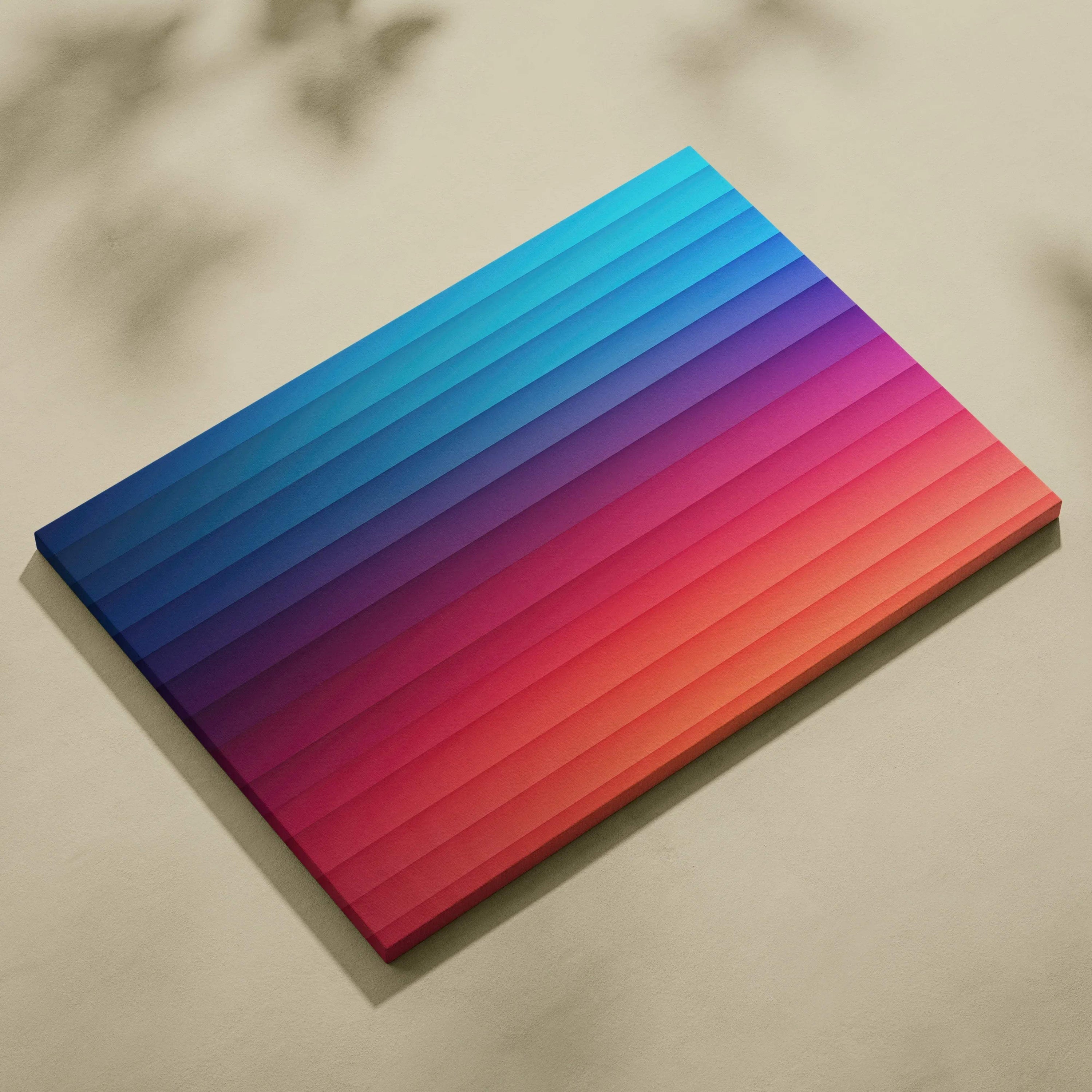 Modern abstract digital art canvas print with horizontal gradient stripes in blue, purple, and red tones on canvas wall art.