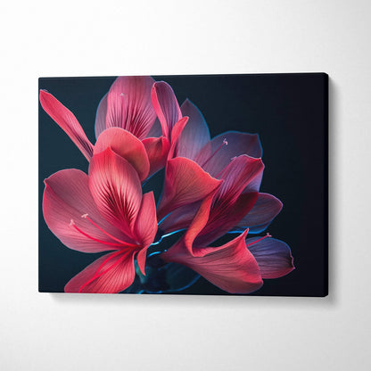 Pink cherry blossom floral canvas wall art with dark background, elegant home decor design.