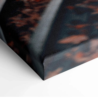 Close-up of vibrant autumn leaves on textured canvas art with rich orange and brown tones wall art.