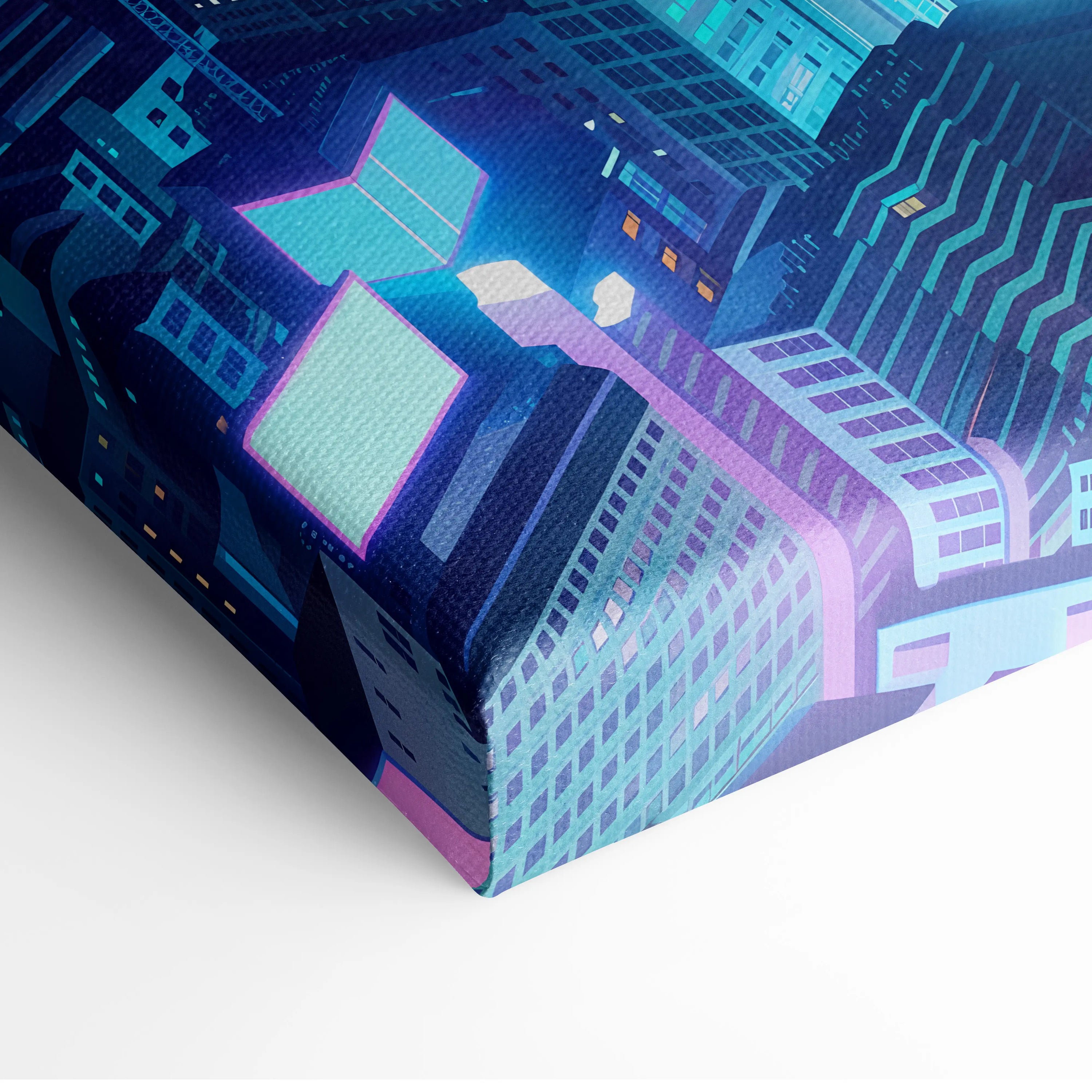 Neon Mountain City Vaporwave Canvas - Vaporwave City Neon Pink Blue Living Room Art - Dreamy Neon City Wall Art Canvas