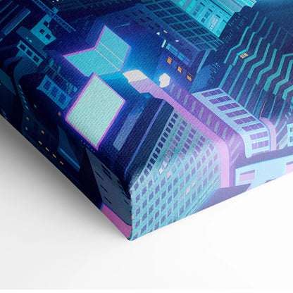 Neon Mountain City Vaporwave Canvas - Vaporwave City Neon Pink Blue Living Room Art - Dreamy Neon City Wall Art Canvas