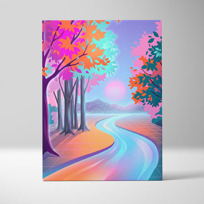Neon Sunset Vaporwave Canvas - Vaporwave Landscape Neon Pink Teal Living Room Dreamy Nostalgic Wall Art Canvas