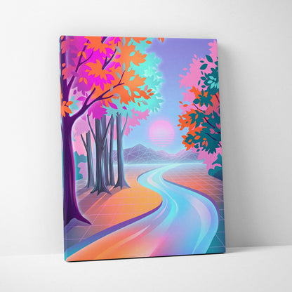 Neon Sunset Vaporwave Canvas - Vaporwave Landscape Neon Pink Teal Living Room Dreamy Nostalgic Wall Art Canvas