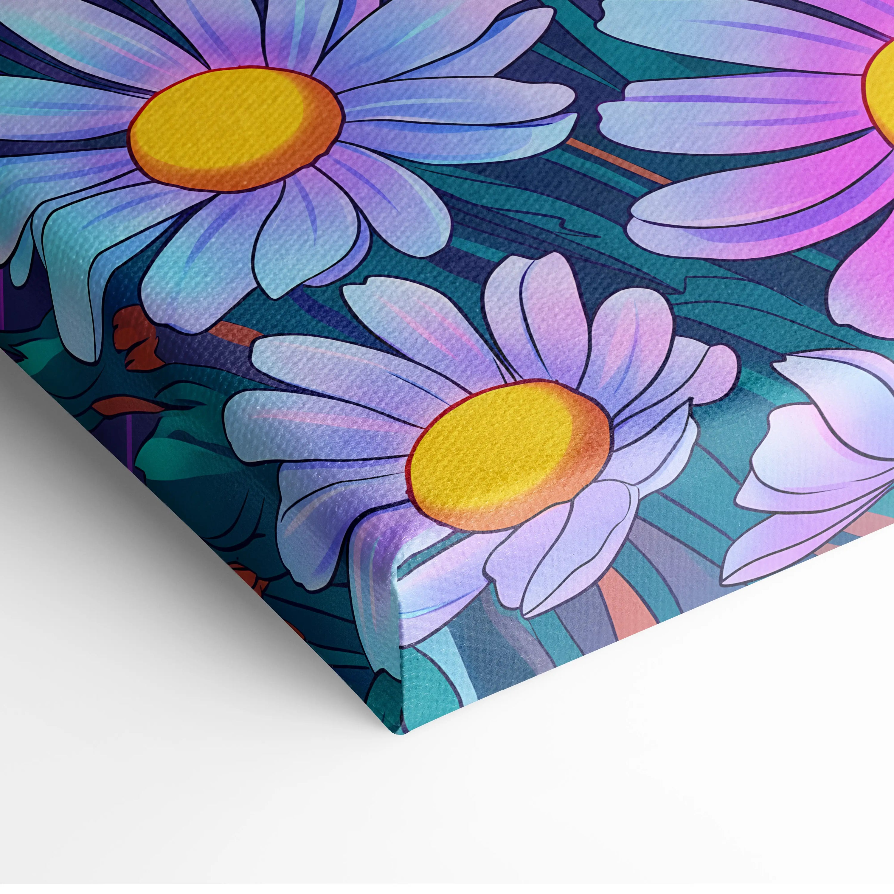Vaporwave Neon Daisy Canvas - Daisy Neon Pink Living Room Vaporwave Mood Nostalgic Surreal Decor Synthwave Art Canvas