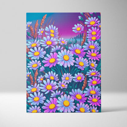 Vaporwave Neon Daisy Canvas - Daisy Neon Pink Living Room Vaporwave Mood Nostalgic Surreal Decor Synthwave Art Canvas