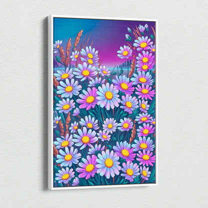 Vaporwave Neon Daisy Canvas - Daisy Neon Pink Living Room Vaporwave Mood Nostalgic Surreal Decor Synthwave Art Canvas