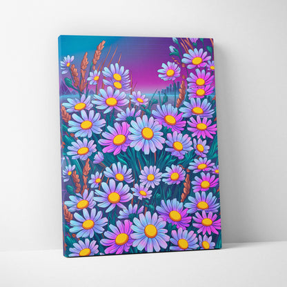 Vaporwave Neon Daisy Canvas - Daisy Neon Pink Living Room Vaporwave Mood Nostalgic Surreal Decor Synthwave Art Canvas