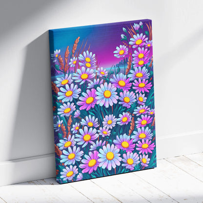 Vaporwave Neon Daisy Canvas - Daisy Neon Pink Living Room Vaporwave Mood Nostalgic Surreal Decor Synthwave Art Canvas
