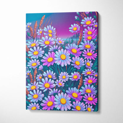 Vaporwave Neon Daisy Canvas - Daisy Neon Pink Living Room Vaporwave Mood Nostalgic Surreal Decor Synthwave Art Canvas