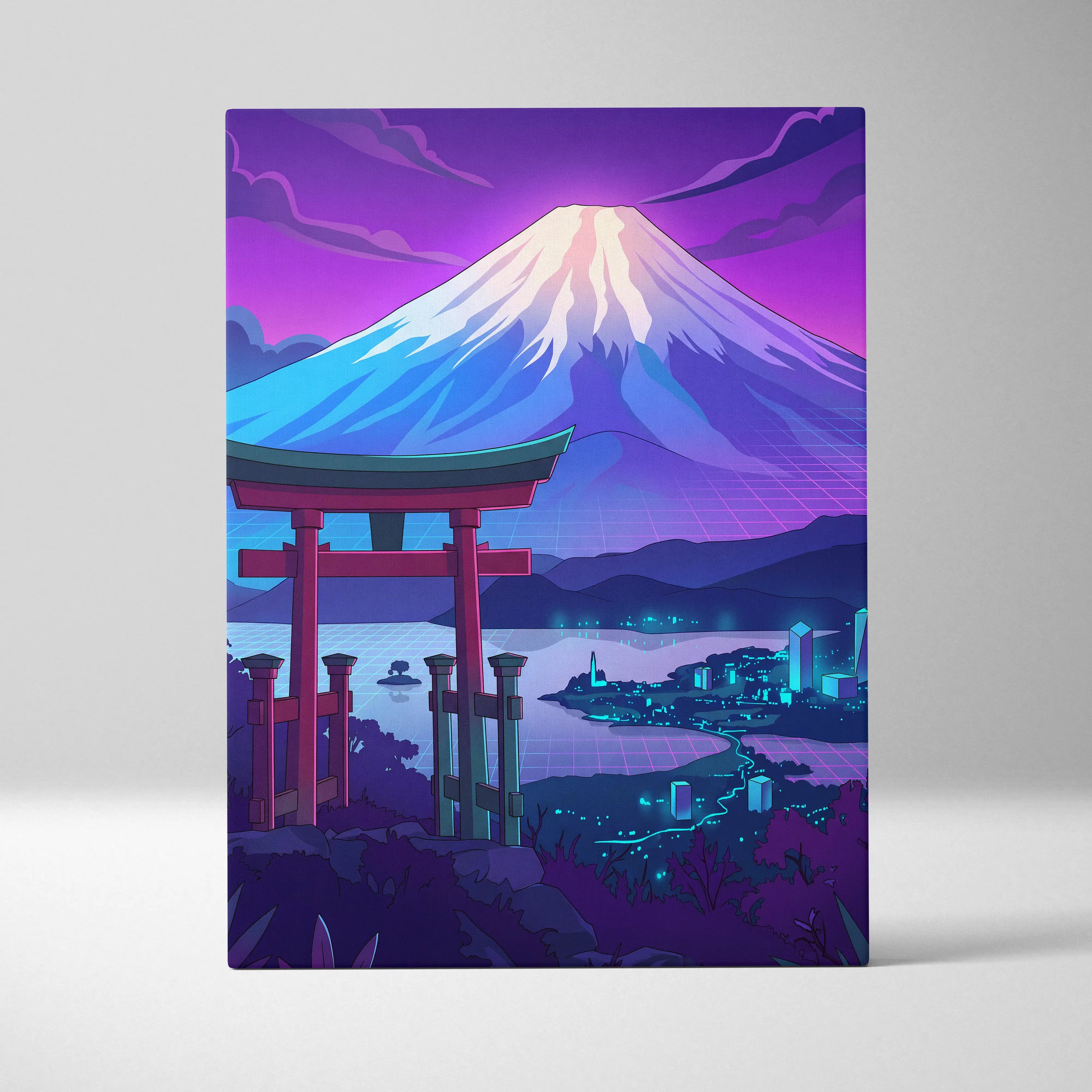 Vaporwave Fuji Dream Canvas - Mount Fuji Purple Pink Blue Living Room Vaporwave Dream Neon Nostalgia Wall Art Canvas