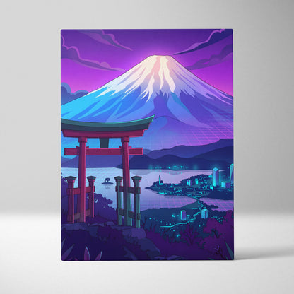 Vaporwave Fuji Dream Canvas - Mount Fuji Purple Pink Blue Living Room Vaporwave Dream Neon Nostalgia Wall Art Canvas