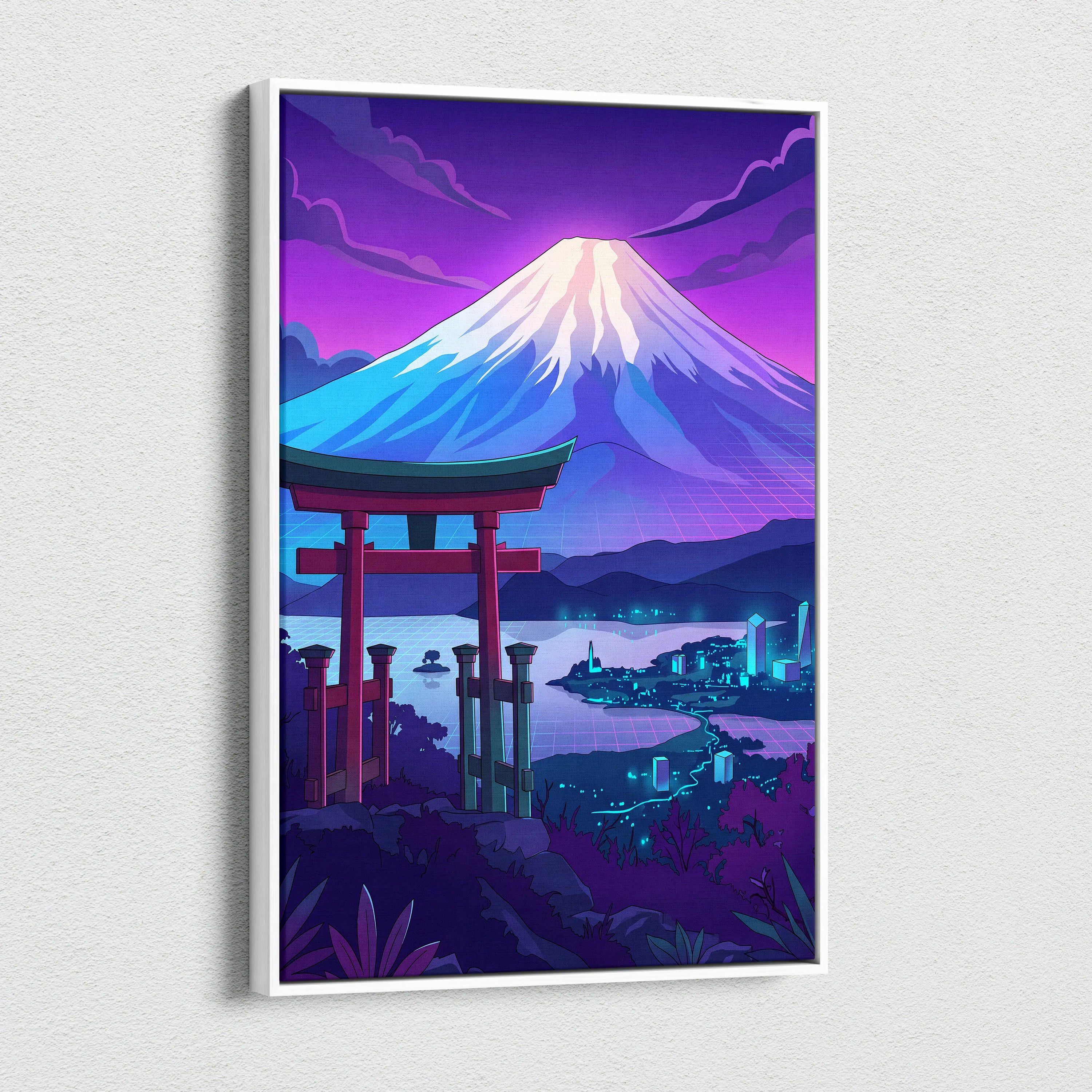 Vaporwave Fuji Dream Canvas - Mount Fuji Purple Pink Blue Living Room Vaporwave Dream Neon Nostalgia Wall Art Canvas