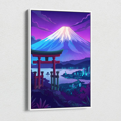 Vaporwave Fuji Dream Canvas - Mount Fuji Purple Pink Blue Living Room Vaporwave Dream Neon Nostalgia Wall Art Canvas