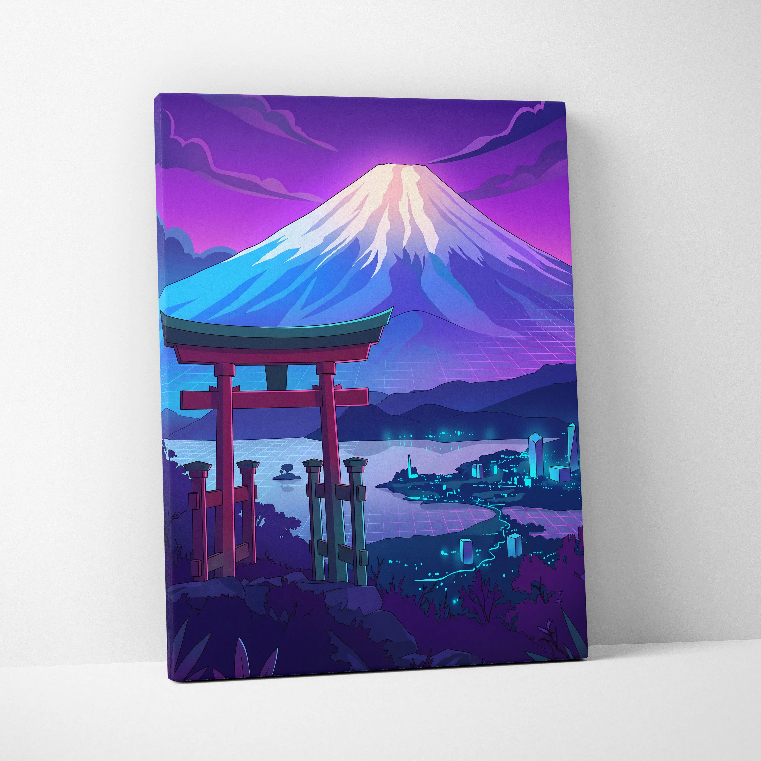 Vaporwave Fuji Dream Canvas - Mount Fuji Purple Pink Blue Living Room Vaporwave Dream Neon Nostalgia Wall Art Canvas
