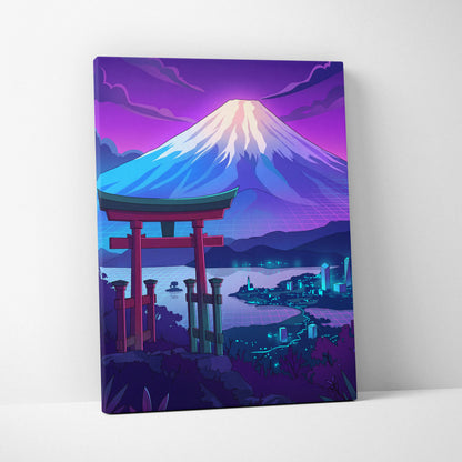 Vaporwave Fuji Dream Canvas - Mount Fuji Purple Pink Blue Living Room Vaporwave Dream Neon Nostalgia Wall Art Canvas