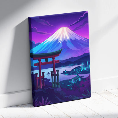Vaporwave Fuji Dream Canvas - Mount Fuji Purple Pink Blue Living Room Vaporwave Dream Neon Nostalgia Wall Art Canvas