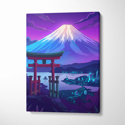 Vaporwave Fuji Dream Canvas - Mount Fuji Purple Pink Blue Living Room Vaporwave Dream Neon Nostalgia Wall Art Canvas