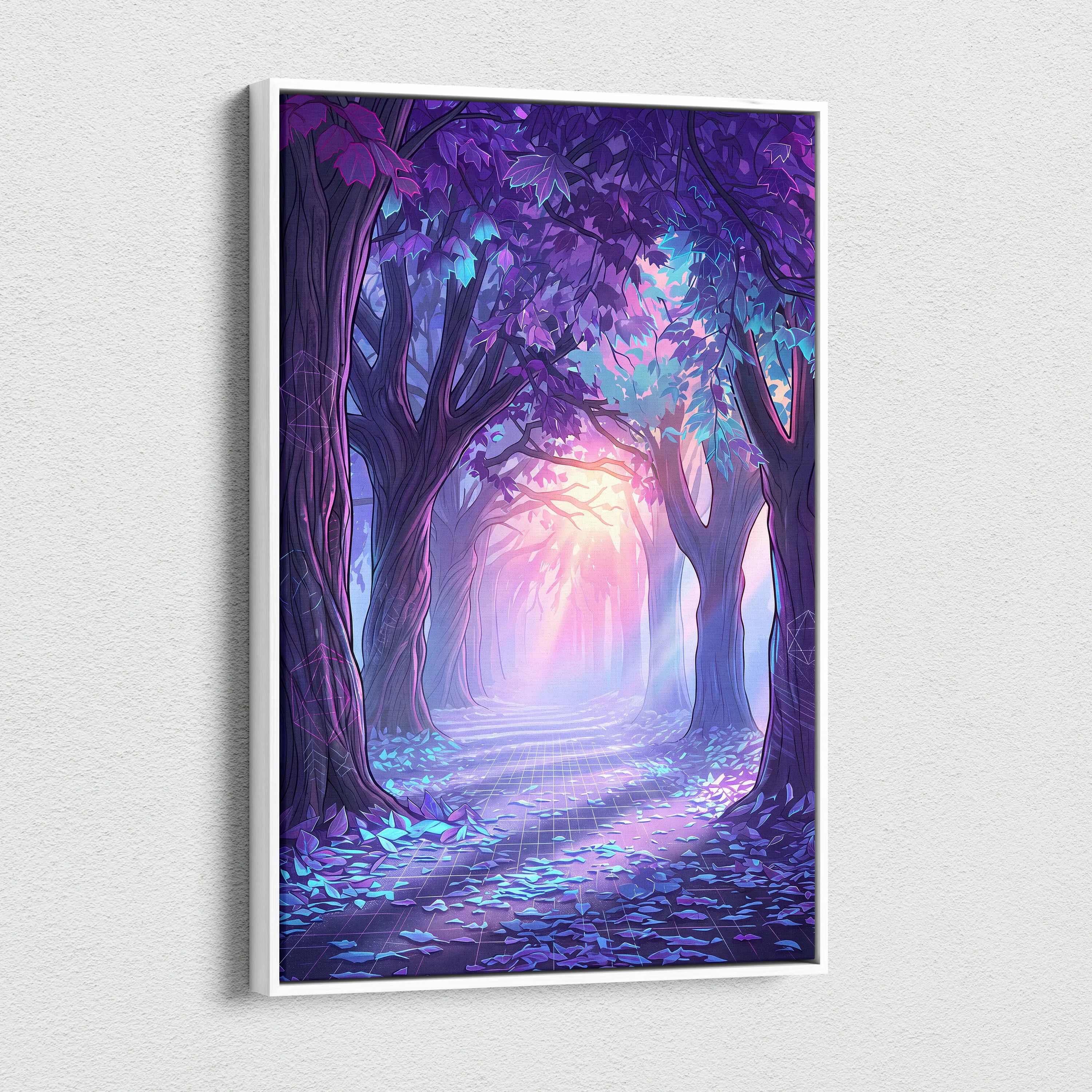 Neon Forest Vaporwave Canvas - Forest Neon Purple Blue Bedroom Vaporwave Dreamy Retrofuturism Neon Wall Art Canvas