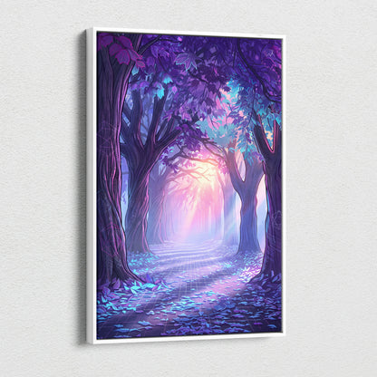 Neon Forest Vaporwave Canvas - Forest Neon Purple Blue Bedroom Vaporwave Dreamy Retrofuturism Neon Wall Art Canvas