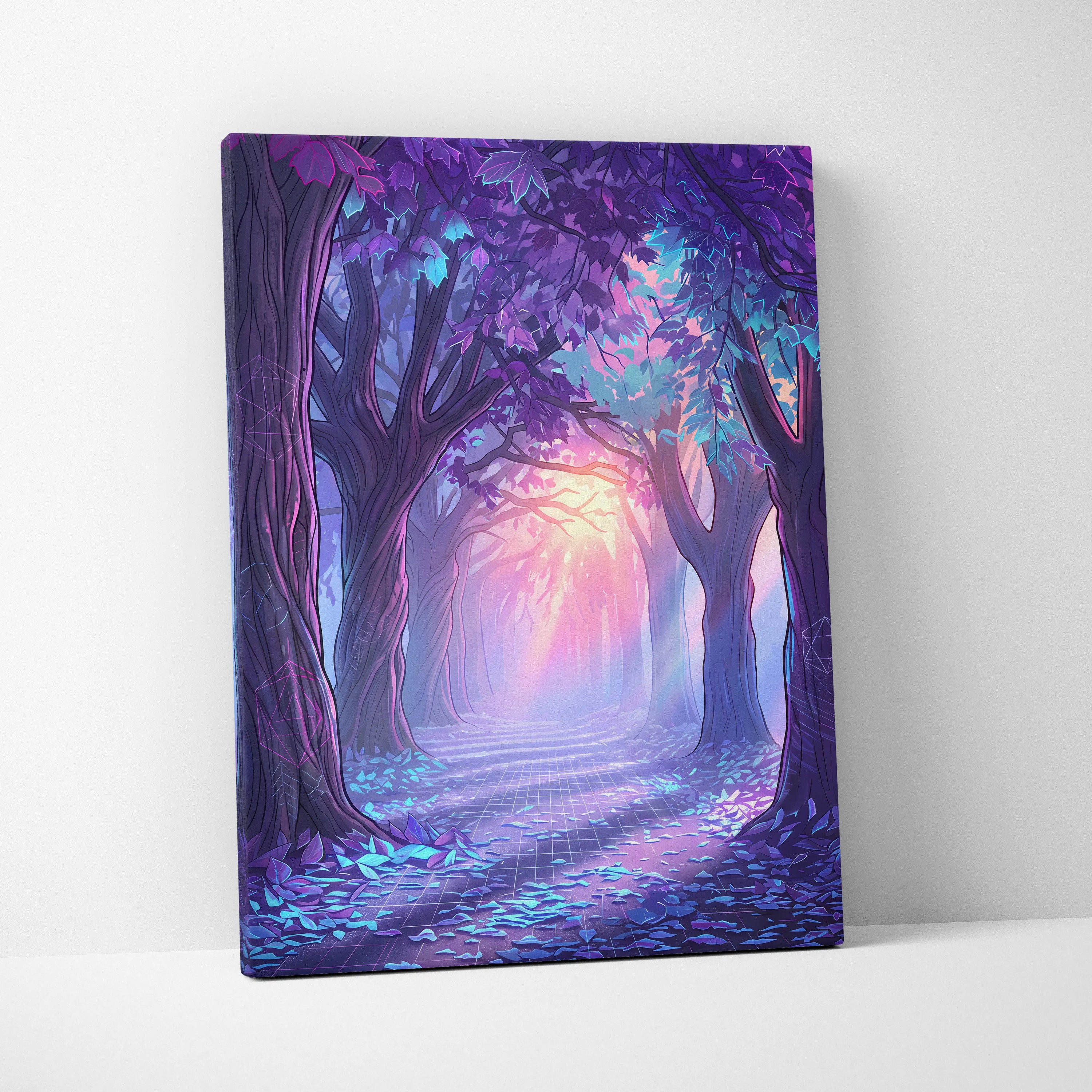Neon Forest Vaporwave Canvas - Forest Neon Purple Blue Bedroom Vaporwave Dreamy Retrofuturism Neon Wall Art Canvas