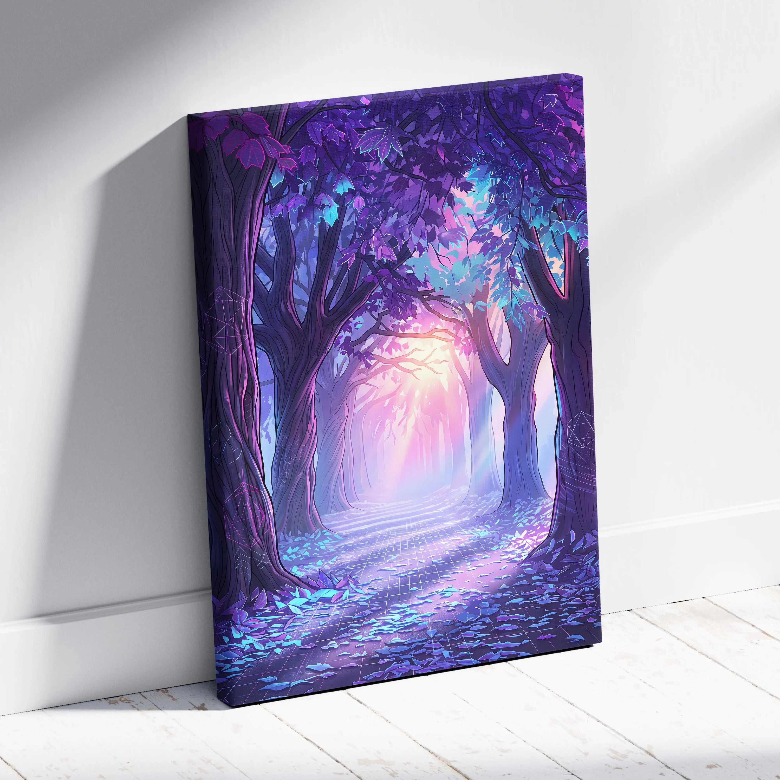 Neon Forest Vaporwave Canvas - Forest Neon Purple Blue Bedroom Vaporwave Dreamy Retrofuturism Neon Wall Art Canvas