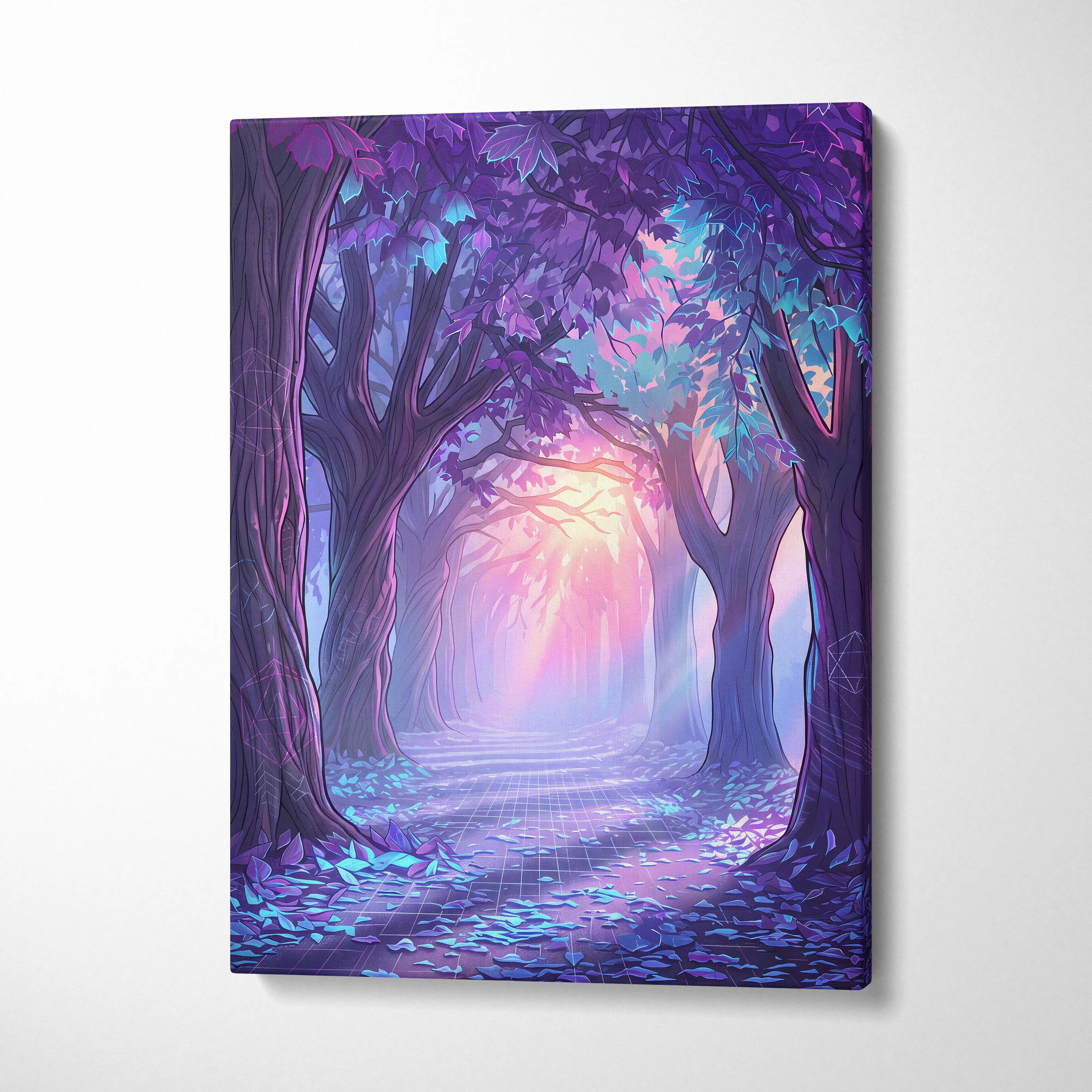 Neon Forest Vaporwave Canvas - Forest Neon Purple Blue Bedroom Vaporwave Dreamy Retrofuturism Neon Wall Art Canvas