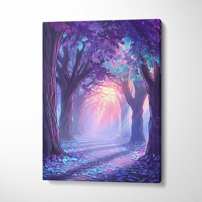 Neon Forest Vaporwave Canvas - Forest Neon Purple Blue Bedroom Vaporwave Dreamy Retrofuturism Neon Wall Art Canvas