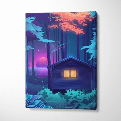 Neon Vaporwave Forest Canvas - Vaporwave Landscape Blue Purple Pink Neon Living Room Retro Dreamy Mood Canvas Print