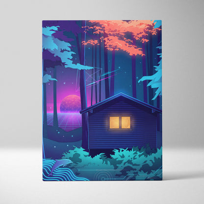 Neon Vaporwave Forest Canvas - Vaporwave Landscape Blue Purple Pink Neon Living Room Retro Dreamy Mood Canvas Print