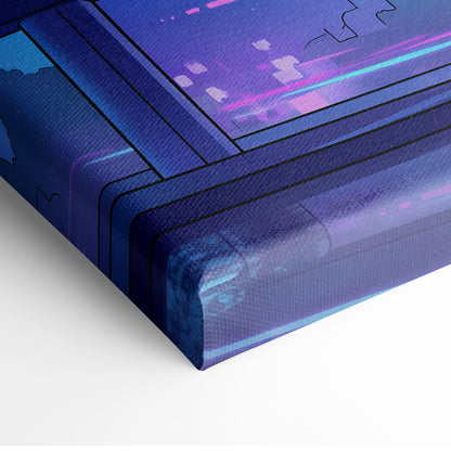 Neon Skyline Vapor Canvas - Vaporwave City Neon Blues Pink Living Synthwave Art Dreamy Mood Retro Futurism Art Canvas