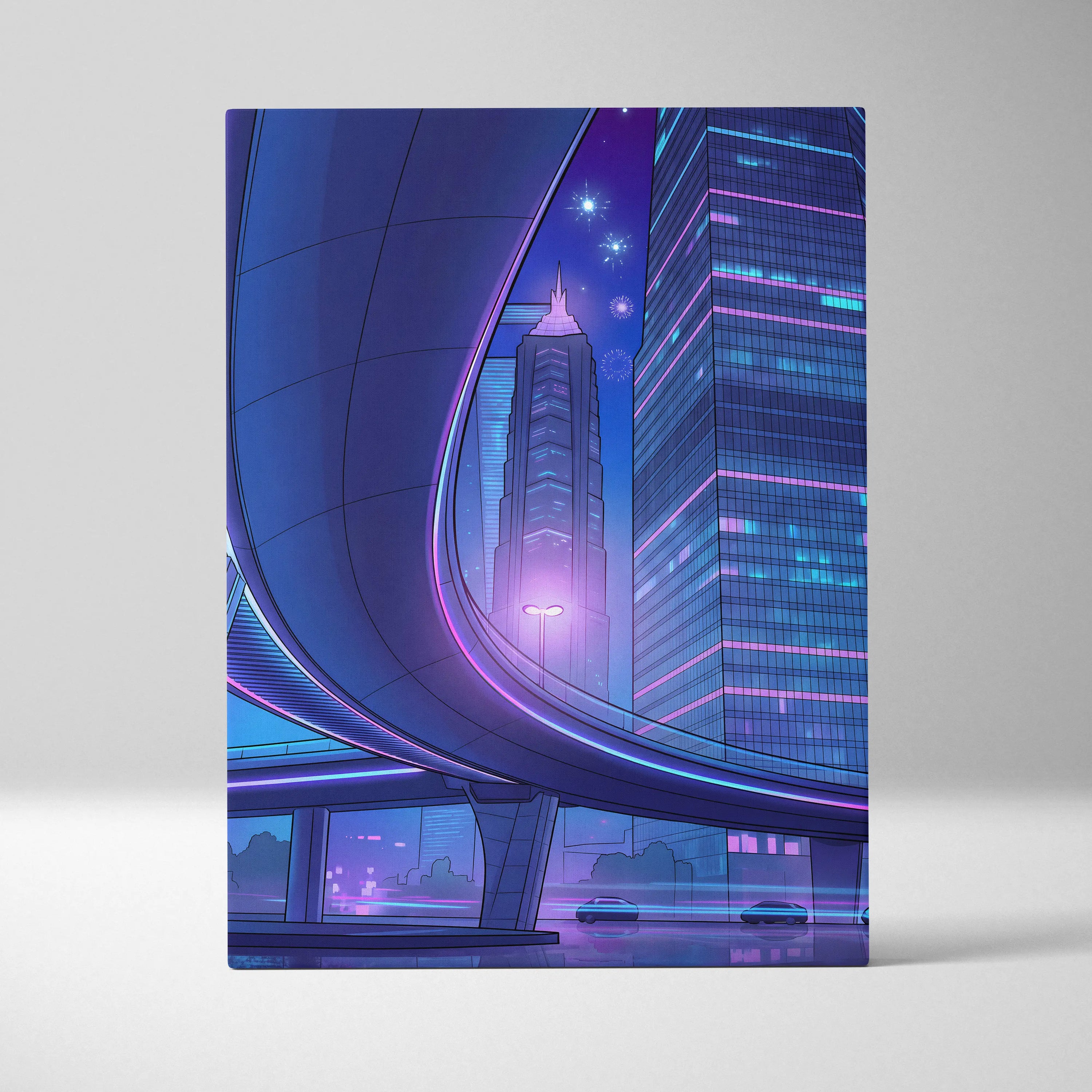Neon Skyline Vapor Canvas - Vaporwave City Neon Blues Pink Living Synthwave Art Dreamy Mood Retro Futurism Art Canvas