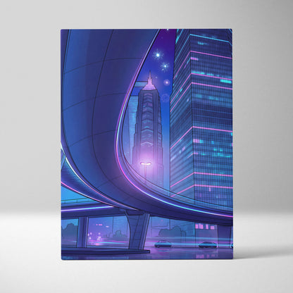 Neon Skyline Vapor Canvas - Vaporwave City Neon Blues Pink Living Synthwave Art Dreamy Mood Retro Futurism Art Canvas