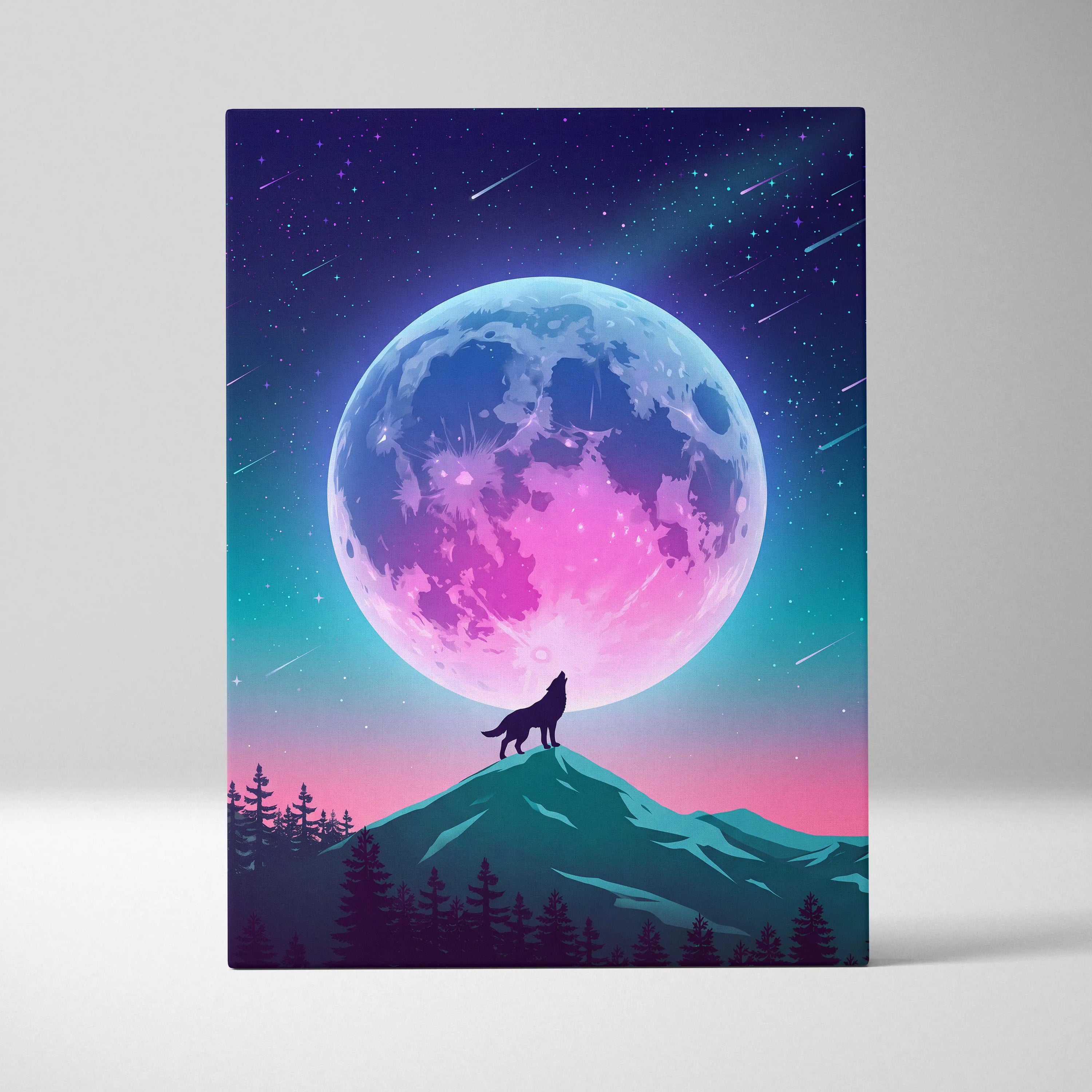 Vaporwave Moonlight Neon Canvas - Vaporwave Neon Pink Blue Living Room Retro-Futurism Dreamy Surreal Modern Art Canvas