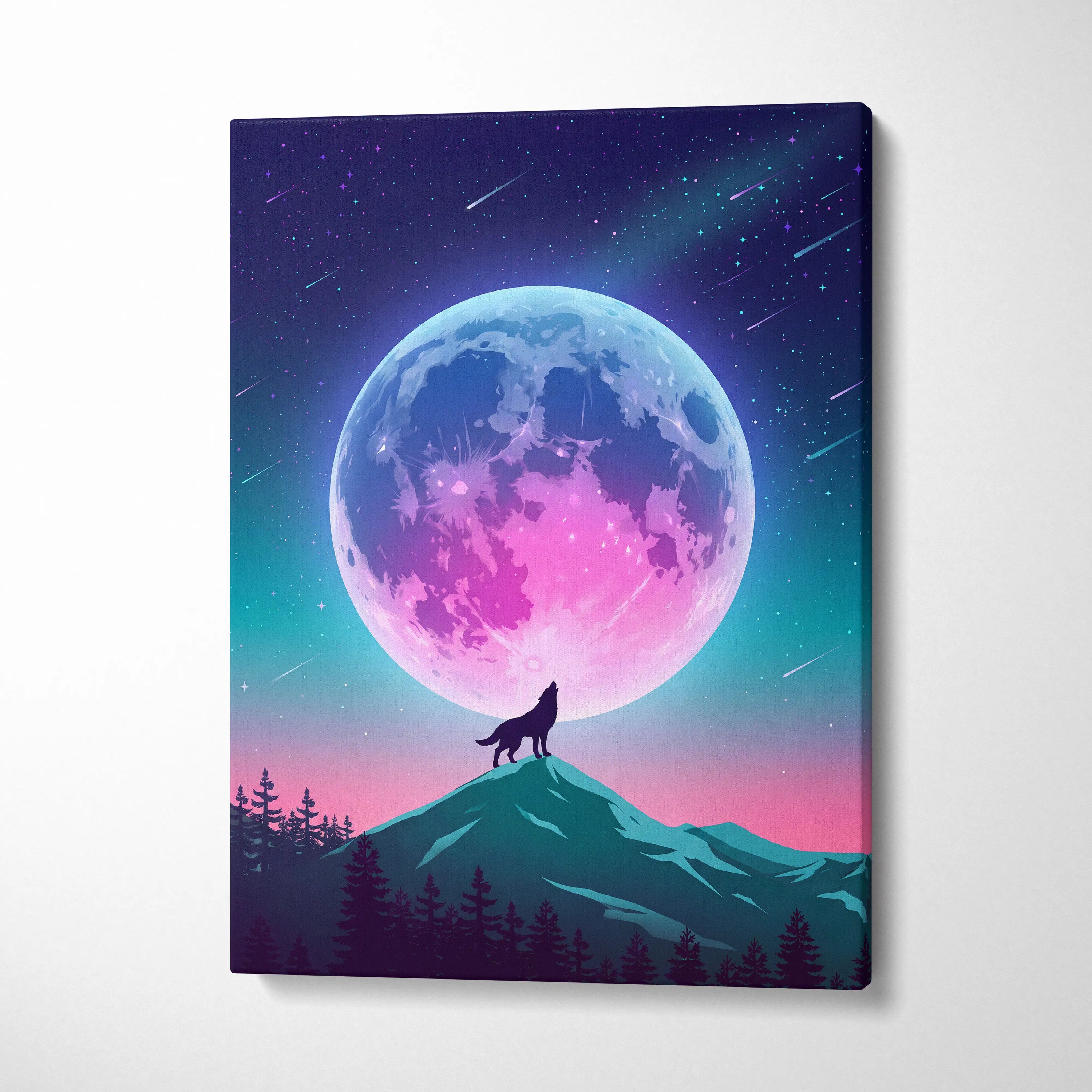 Vaporwave Moonlight Neon Canvas - Vaporwave Neon Pink Blue Living Room Retro-Futurism Dreamy Surreal Modern Art Canvas