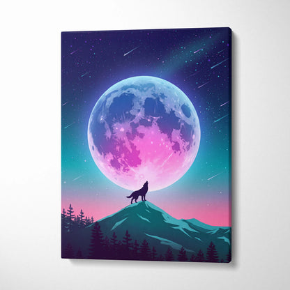 Vaporwave Moonlight Neon Canvas - Vaporwave Neon Pink Blue Living Room Retro-Futurism Dreamy Surreal Modern Art Canvas