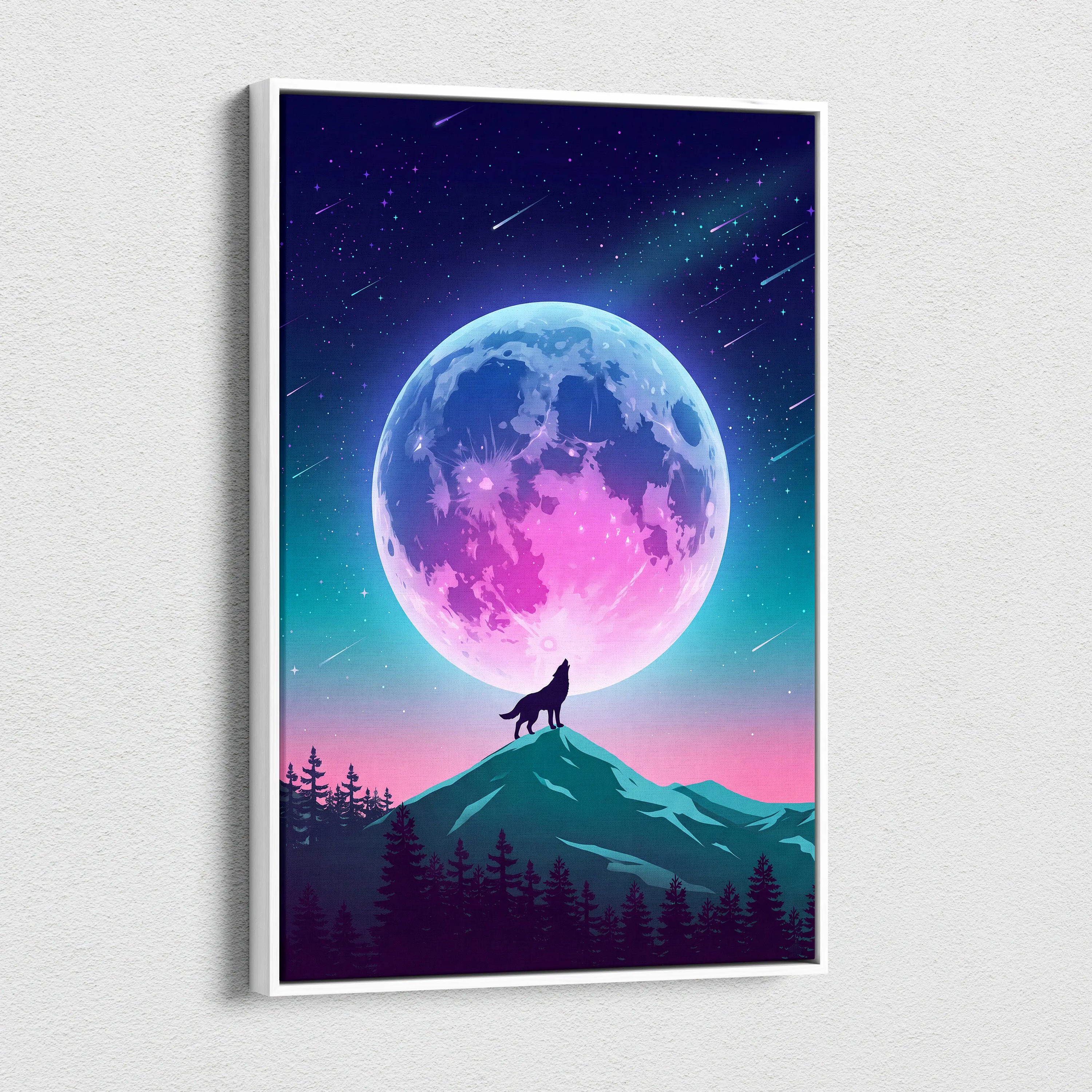 Vaporwave Moonlight Neon Canvas - Vaporwave Neon Pink Blue Living Room Retro-Futurism Dreamy Surreal Modern Art Canvas